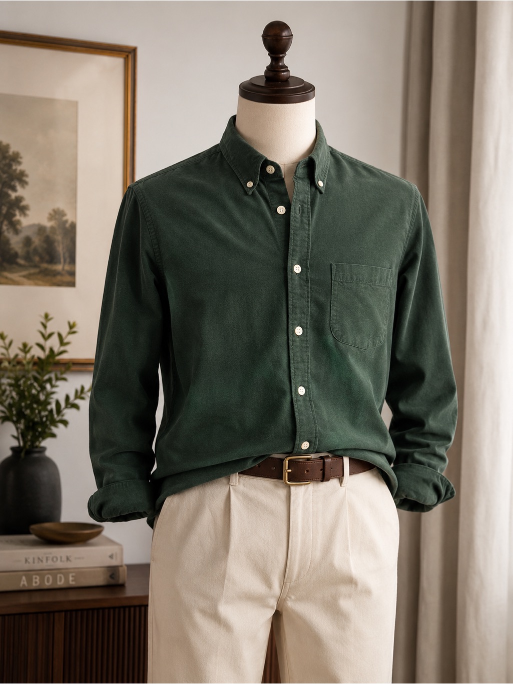 Abercrombie & Fitch Oxford Button Down Shirt Mens Med. Green Long Sleeve Luxury